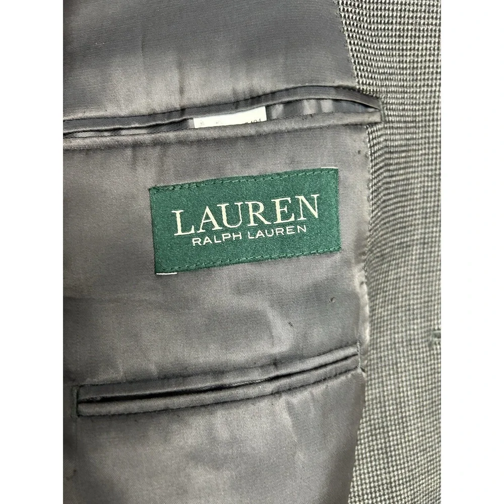 Lauren Ralph Lauren Gray Houndstooth Blazer Luxury Sports Jacket, 100% Wool, 44R